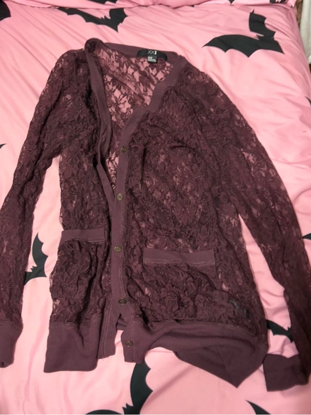 Forever 21 Burgundy Lace Button-Front Cardigan